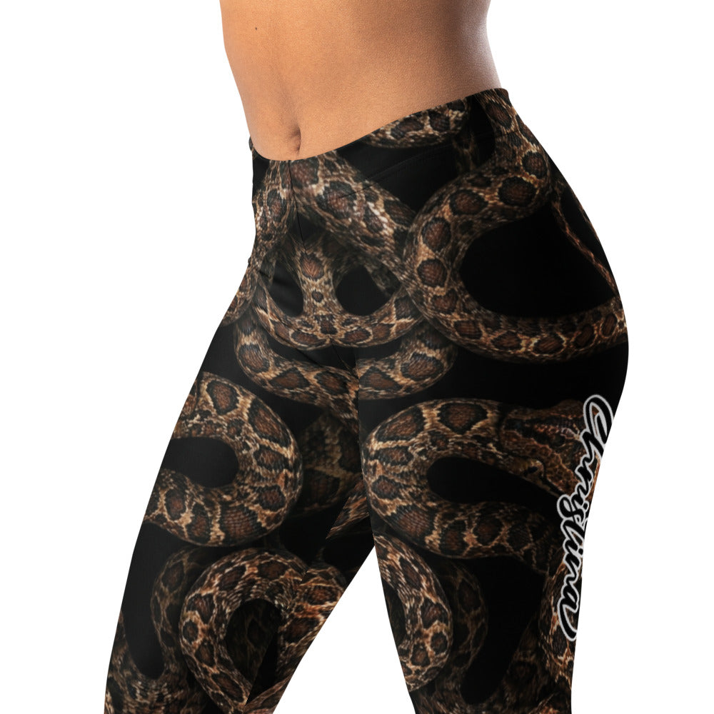 Personalisierte Damen Sportleggings Schlangenmuster Braun Schwarz Fitness Leggings Snake Print S339