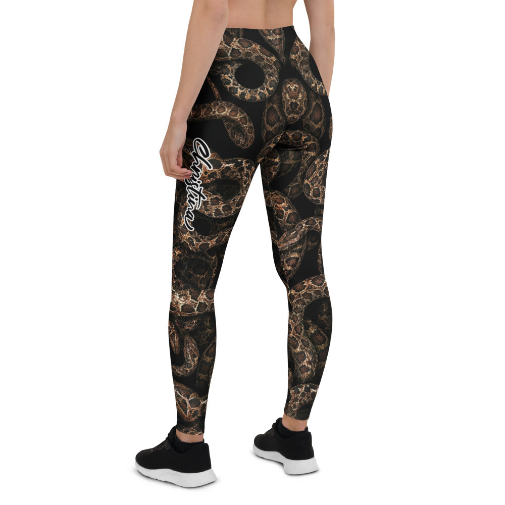 Personalisierte Damen Sportleggings Schlangenmuster Schwarz Braun Fitness Leggings Yoga Hose Snake Print G749