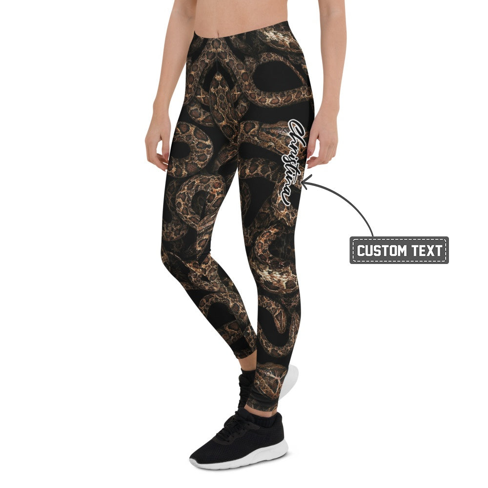 Personalisierte Damen Sportleggings Schlangenmuster Schwarz Braun Fitness Leggings Yoga Hose Snake Print G749 - XL