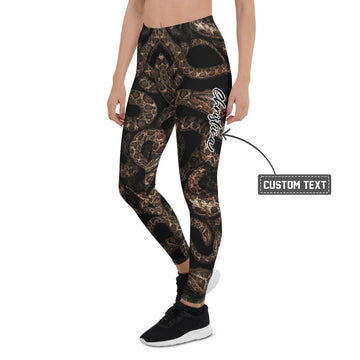 Personalisierte Damen Sportleggings Schlangenmuster Schwarz Braun Fitness Leggings Yoga Hose Snake Print G749 - XL