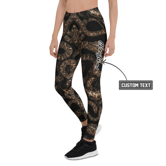 Personalisierte Damen Sportleggings Schlangenmuster Schwarz Braun Fitness Leggings Yoga Hose Snake Print G749 - XL