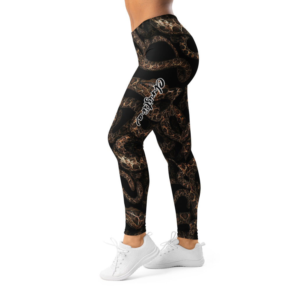 Personalisierte Damen Sportleggings Schlangenmuster Schwarz Braun Fitness Leggings Yoga Hose Snake Print G749