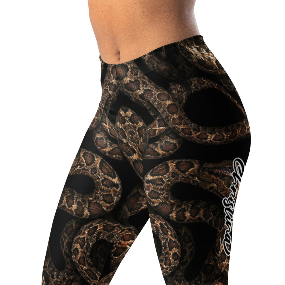 Personalisierte Damen Sportleggings Schlangenmuster Schwarz Braun Fitness Leggings Yoga Hose Snake Print G749