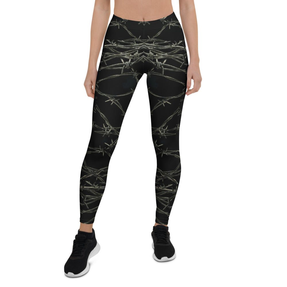 Personalisierte Damen Sportleggings Schwarz Stacheldraht Design Fitness Leggings Yoga Hose T273