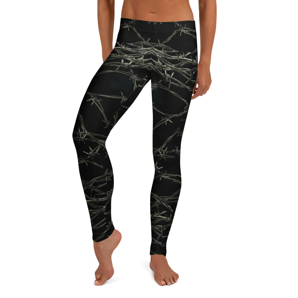 Personalisierte Damen Sportleggings Schwarz Stacheldraht Design Fitness Leggings Yoga Hose T273