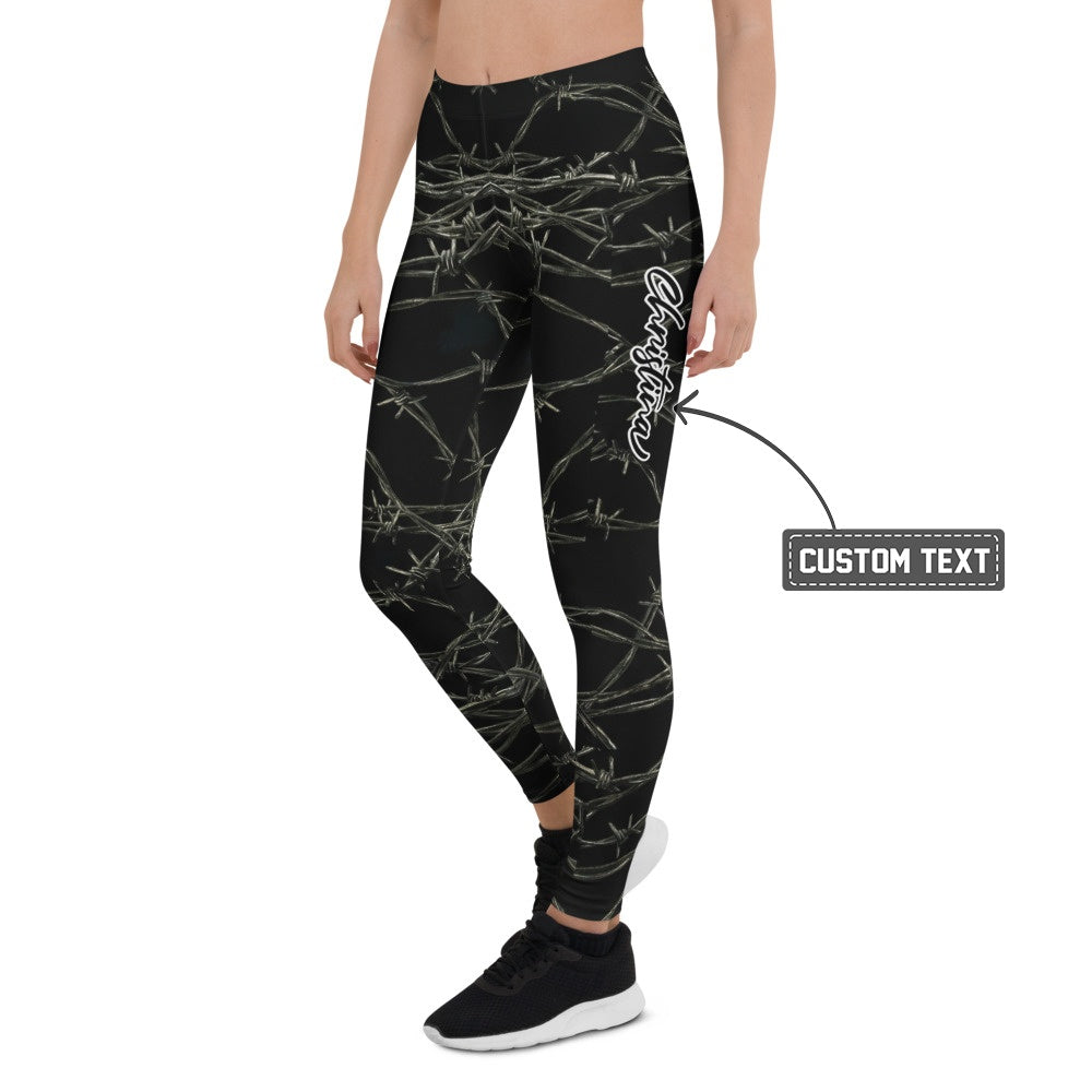 Personalisierte Damen Sportleggings Schwarz Stacheldraht Design Fitness Leggings Yoga Hose T273 - XL