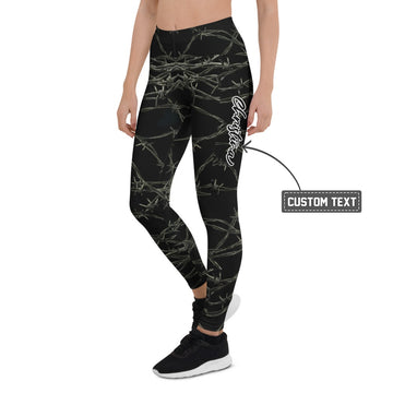 Personalisierte Damen Sportleggings Schwarz Stacheldraht Design Fitness Leggings Yoga Hose T273 - XL