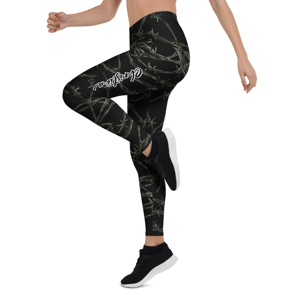 Personalisierte Damen Sportleggings Stacheldraht Design Schwarz Fitness Yoga Leggings Z103