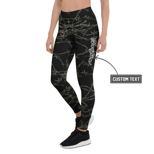 Personalisierte Damen Sportleggings Stacheldraht Design Schwarz Fitness Yoga Leggings Z103 - XL