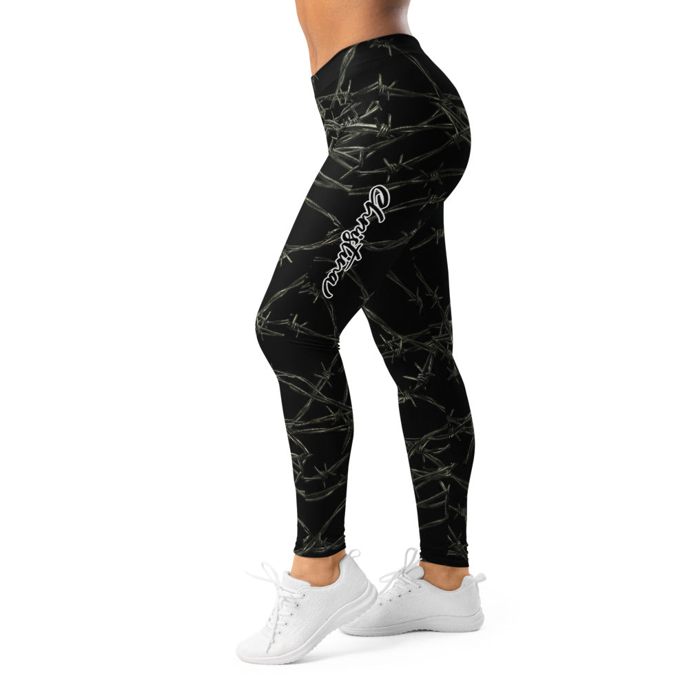 Personalisierte Damen Sportleggings Stacheldraht Design Schwarz Fitness Yoga Leggings Z103
