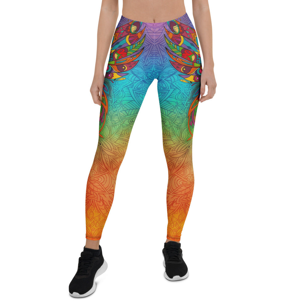 Personalisierte Damen Sportleggings Mandala Muster Bunt Regenbogen Yoga Leggings Fitnesshose A470
