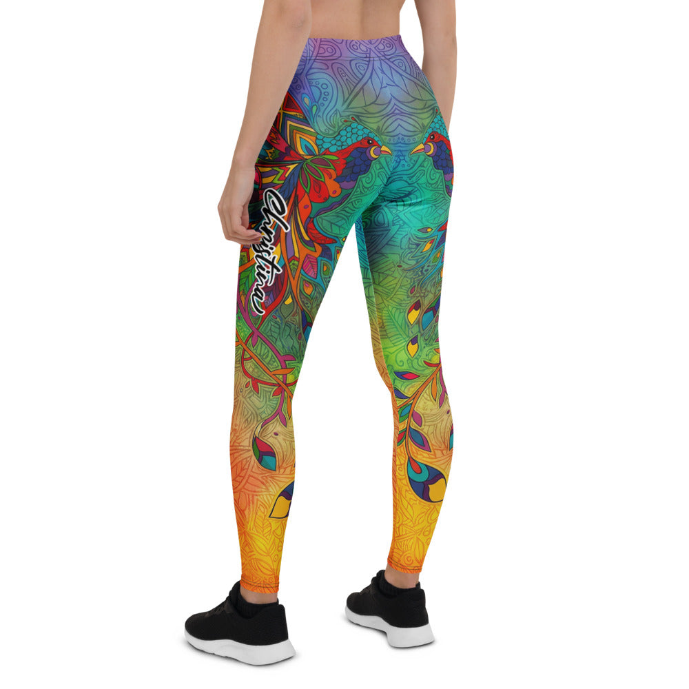 Personalisierte Damen Sportleggings Mandala Muster Bunt Regenbogen Yoga Leggings Fitnesshose A470