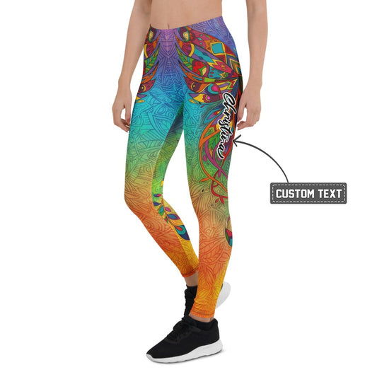 Personalisierte Damen Sportleggings Mandala Muster Bunt Regenbogen Yoga Leggings Fitnesshose A470 - XL