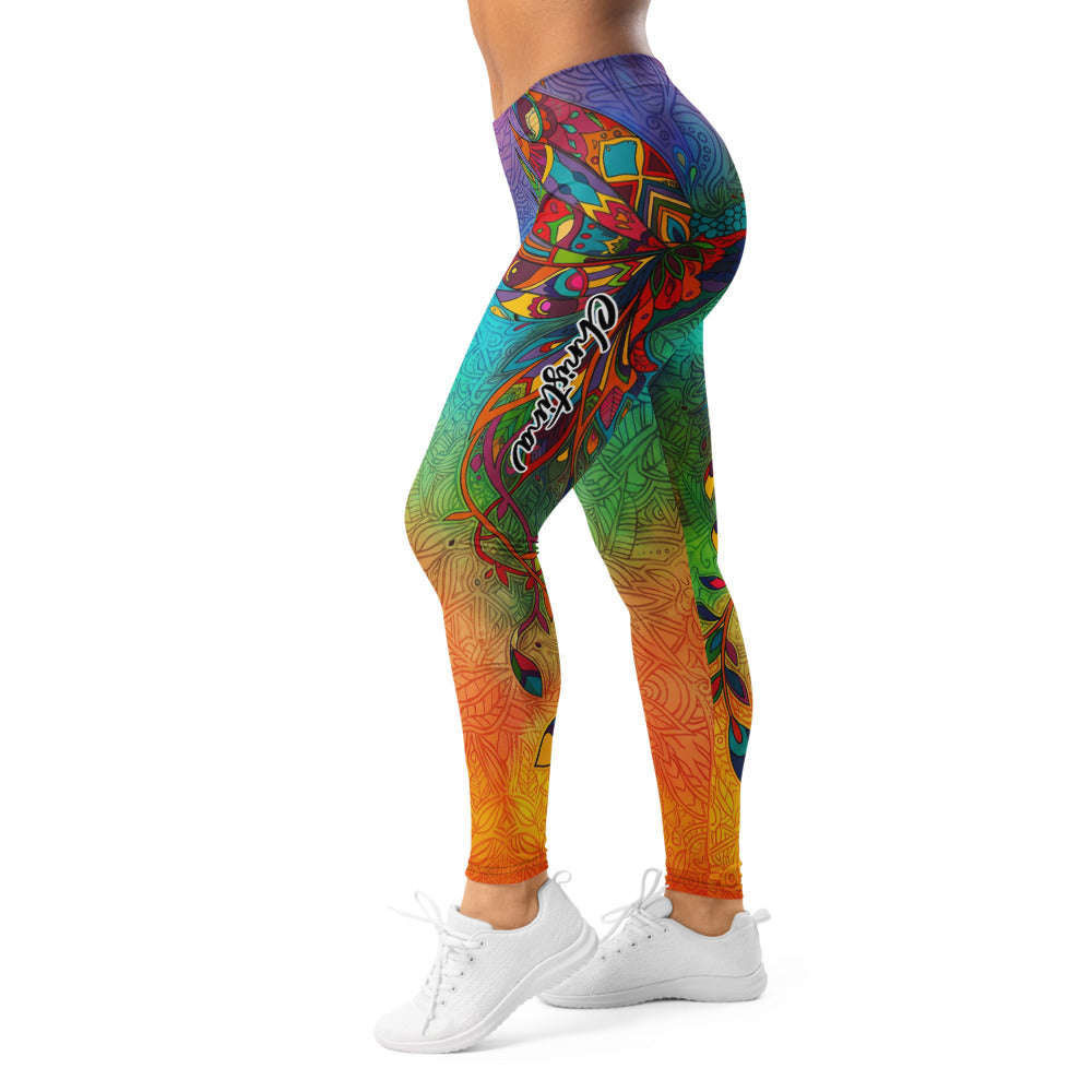 Personalisierte Damen Sportleggings Mandala Muster Bunt Regenbogen Yoga Leggings Fitnesshose A470