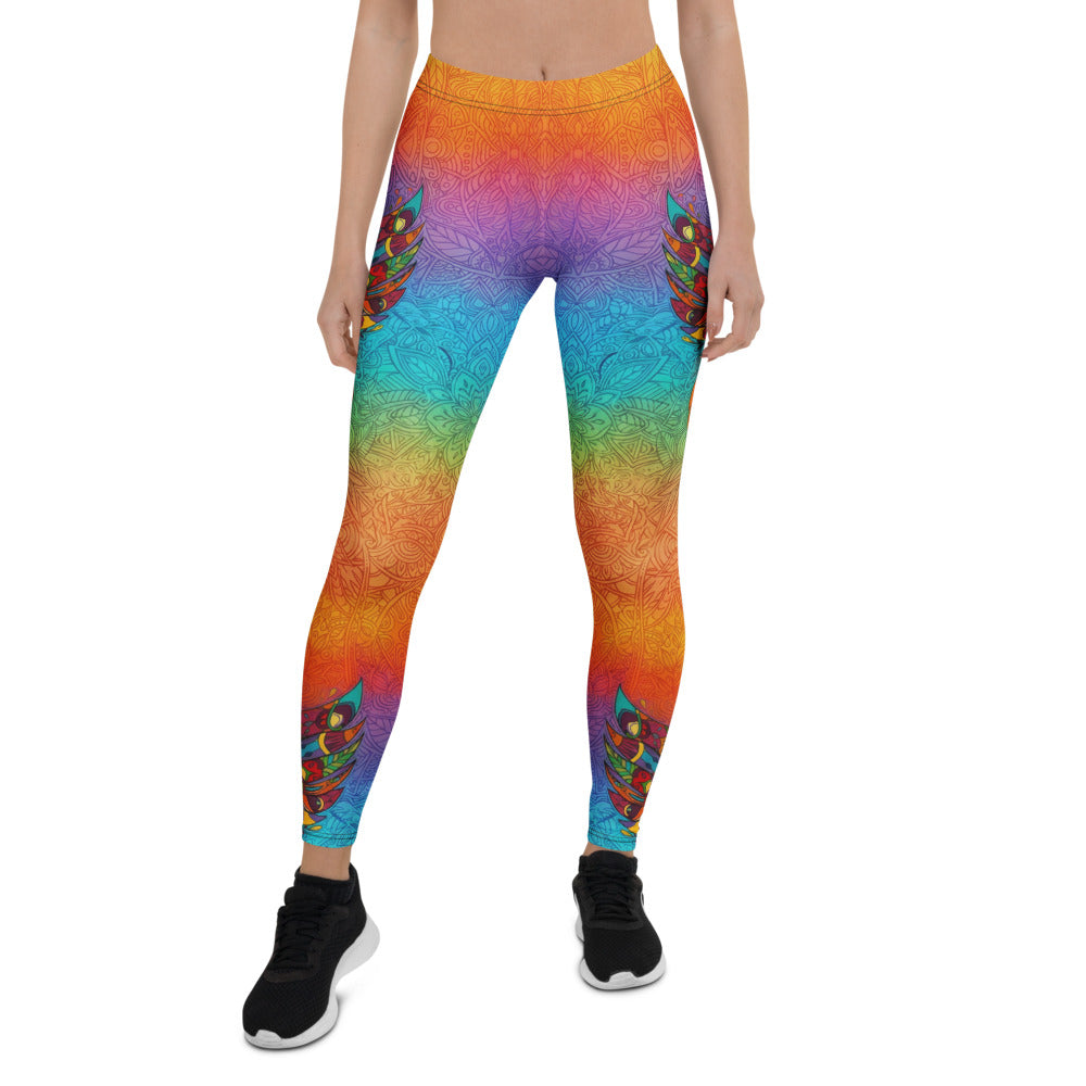 Personalisierte Damen Sportleggings Regenbogen Mandala Muster Bunt Yoga Fitness Leggings X549