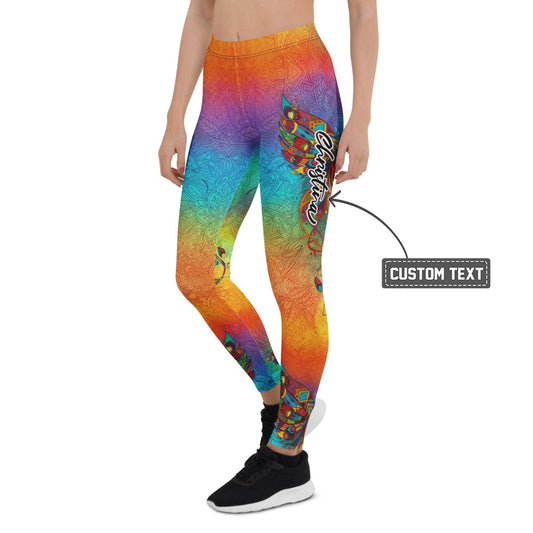 Personalisierte Damen Sportleggings Regenbogen Mandala Muster Bunt Yoga Fitness Leggings X549 - XL