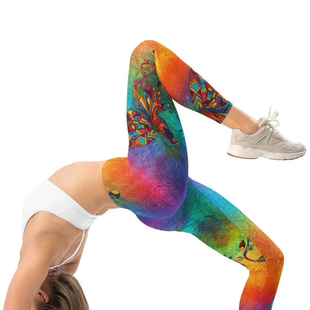 Personalisierte Damen Sportleggings Regenbogen Mandala Muster Bunt Yoga Fitness Leggings X549