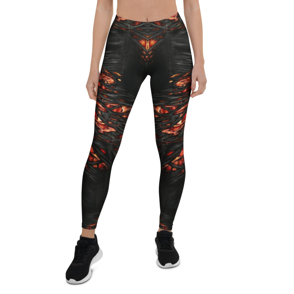 Personalisierte Sportleggings Damen Bio-Mechanik Design Schwarz Rot Fitness Leggings A033