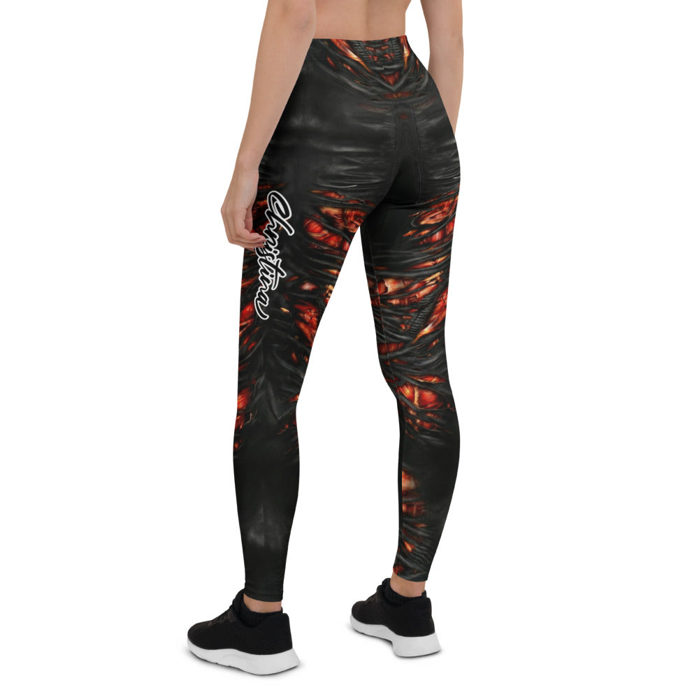Personalisierte Sportleggings Damen Bio-Mechanik Design Schwarz Rot Fitness Leggings A033