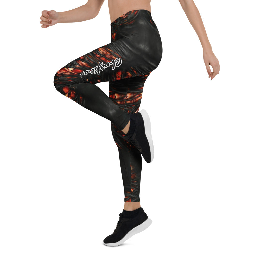 Personalisierte Sportleggings Damen Bio-Mechanik Design Schwarz Rot Fitness Leggings A033