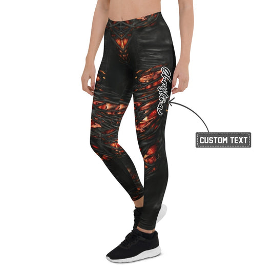 Personalisierte Sportleggings Damen Bio-Mechanik Design Schwarz Rot Fitness Leggings A033 - XL