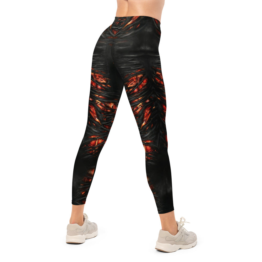 Personalisierte Sportleggings Damen Bio-Mechanik Design Schwarz Rot Fitness Leggings A033