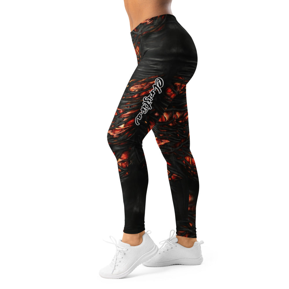 Personalisierte Sportleggings Damen Bio-Mechanik Design Schwarz Rot Fitness Leggings A033
