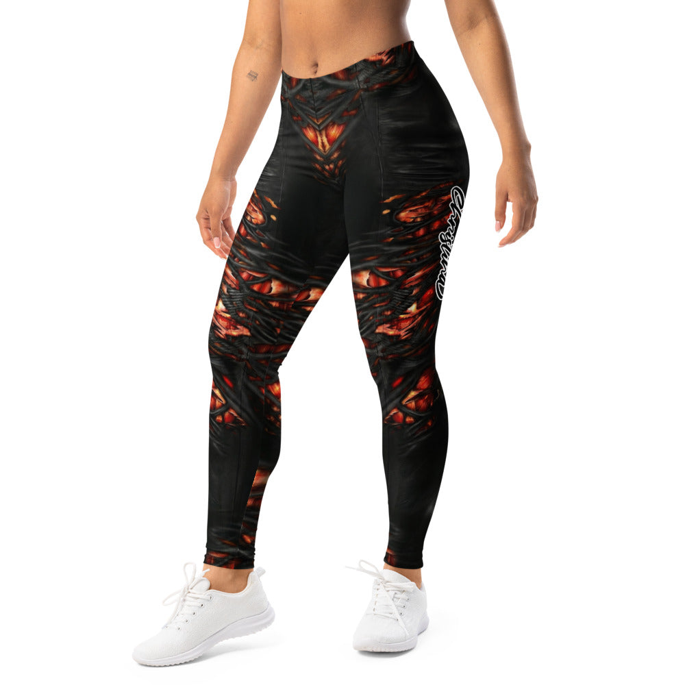 Personalisierte Sportleggings Damen Bio-Mechanik Design Schwarz Rot Fitness Leggings A033