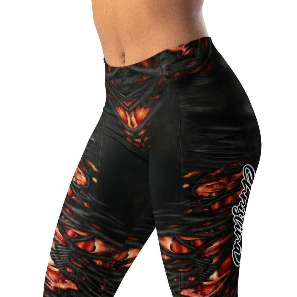 Personalisierte Sportleggings Damen Bio-Mechanik Design Schwarz Rot Fitness Leggings A033