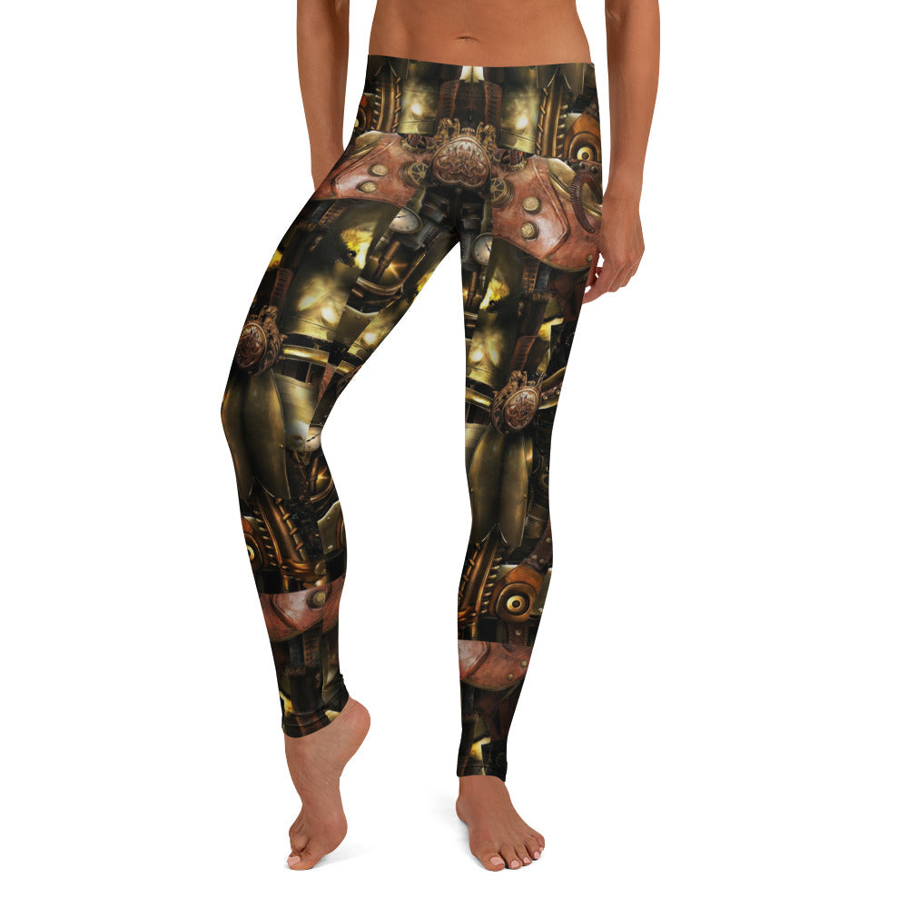 Personalisierte Damen Leggings Steampunk Design Mechanik Muster Bronze Braun Fitness Sport Hose Q982