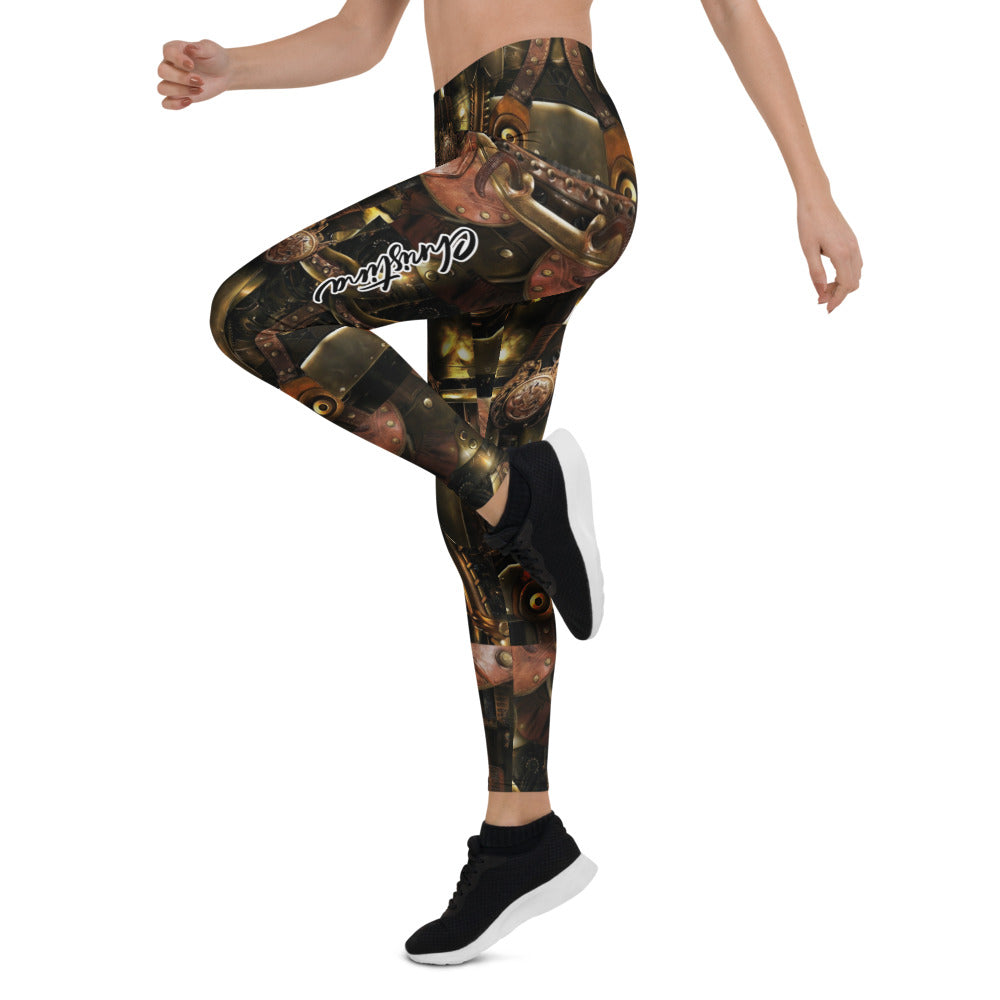 Personalisierte Damen Leggings Steampunk Design Mechanik Muster Bronze Braun Fitness Sport Hose Q982