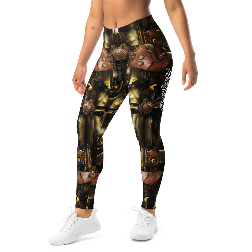 Personalisierte Damen Leggings Steampunk Design Mechanik Muster Bronze Braun Fitness Sport Hose Q982