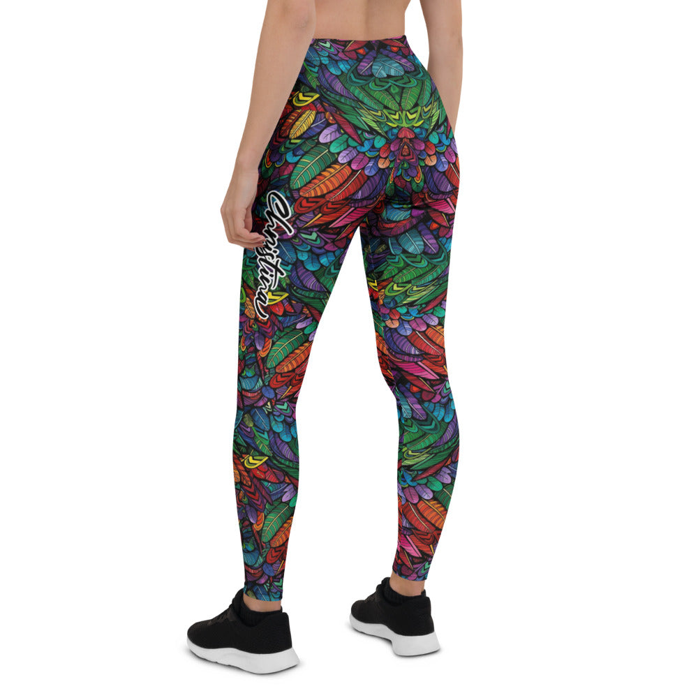 Personalisierte Damen Sportleggings Bunt Federmuster Yoga Leggings Fitnesshose T577