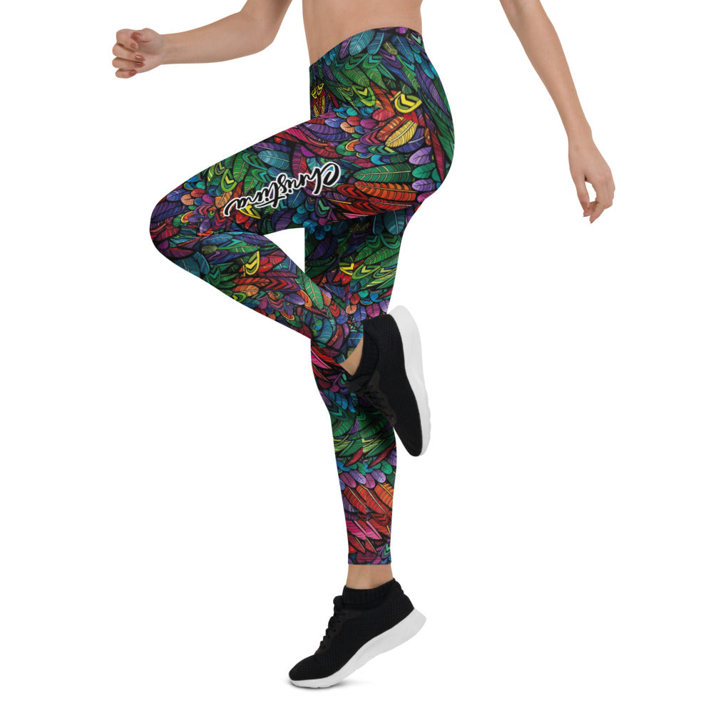 Personalisierte Damen Sportleggings Bunt Federmuster Yoga Leggings Fitnesshose T577
