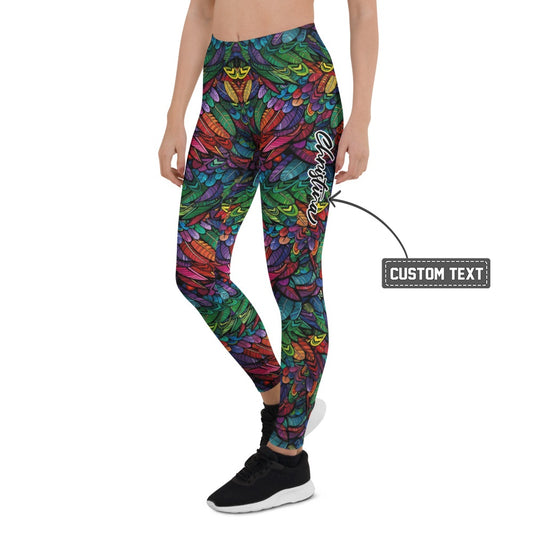 Personalisierte Damen Sportleggings Bunt Federmuster Yoga Leggings Fitnesshose T577 - XL