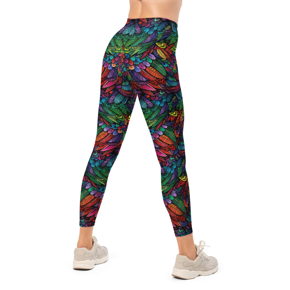 Personalisierte Damen Sportleggings Bunt Federmuster Yoga Leggings Fitnesshose T577