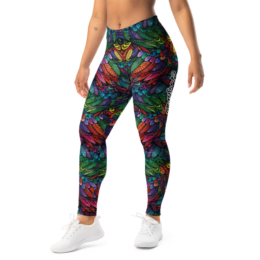 Personalisierte Damen Sportleggings Bunt Federmuster Yoga Leggings Fitnesshose T577