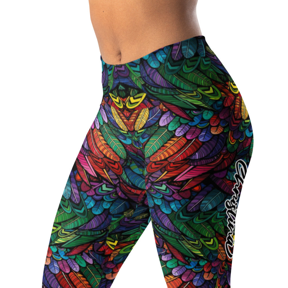 Personalisierte Damen Sportleggings Bunt Federmuster Yoga Leggings Fitnesshose T577