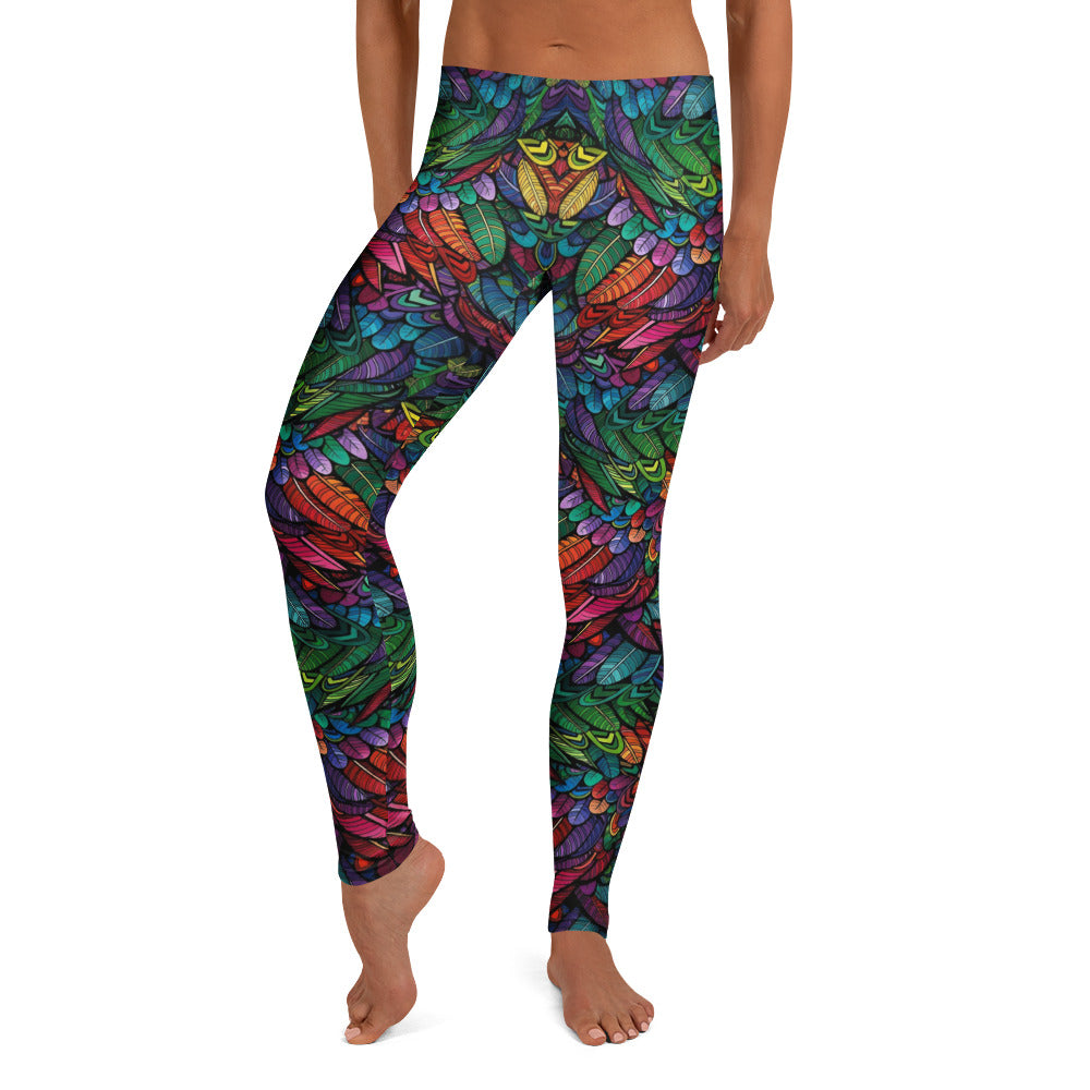 Personalisierte Damen Sportleggings Federmuster Bunt Fitness Leggings Yoga Hose Mehrfarbig E876