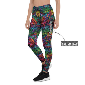Personalisierte Damen Sportleggings Federmuster Bunt Fitness Leggings Yoga Hose Mehrfarbig E876 - XL