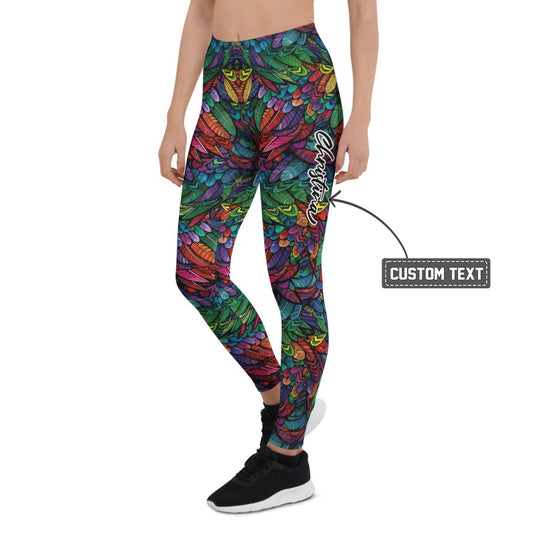 Personalisierte Damen Sportleggings Federmuster Bunt Fitness Leggings Yoga Hose Mehrfarbig E876 - XL