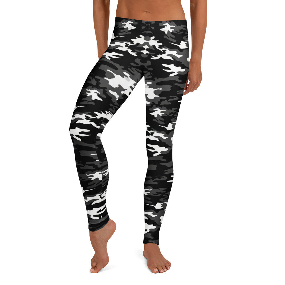 Personalisierte Damen Sportleggings Camouflage Muster Schwarz Weiß Grau Fitness Yoga Leggings J083