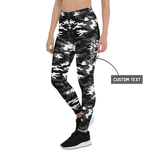 Personalisierte Damen Sportleggings Camouflage Muster Schwarz Weiß Grau Fitness Yoga Leggings J083 - XL