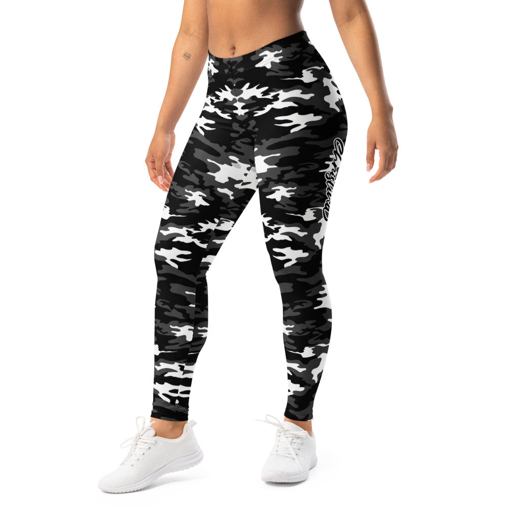 Personalisierte Damen Sportleggings Camouflage Muster Schwarz Weiß Grau Fitness Yoga Leggings J083