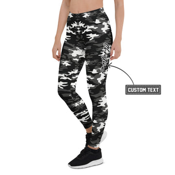 Personalisierte Damen Sportleggings Camouflage Schwarz Weiß Grau Fitness Leggings Tarnmuster Y269 - XL