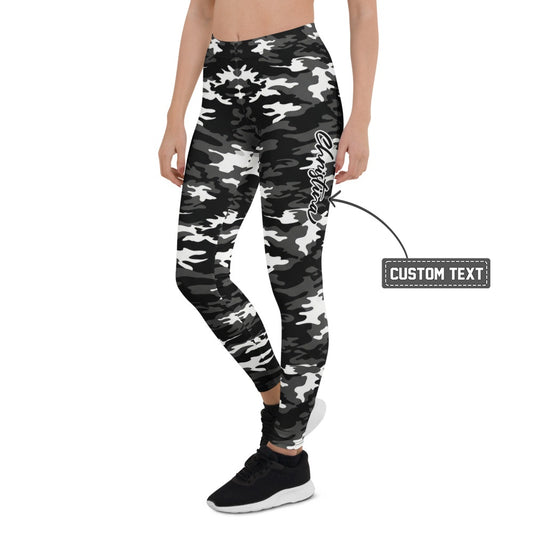 Personalisierte Damen Sportleggings Camouflage Schwarz Weiß Grau Fitness Leggings Tarnmuster Y269 - XL