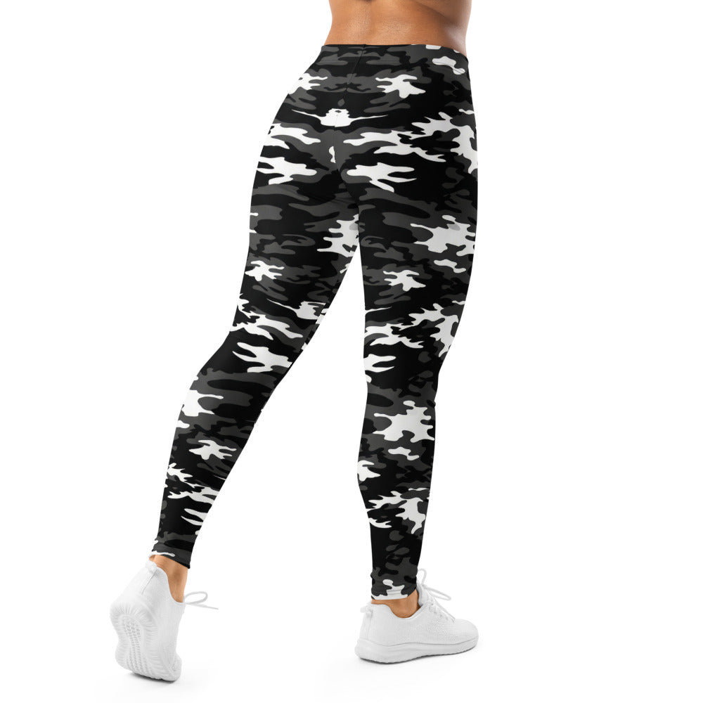 Personalisierte Damen Sportleggings Camouflage Schwarz Weiß Grau Fitness Leggings Tarnmuster Y269