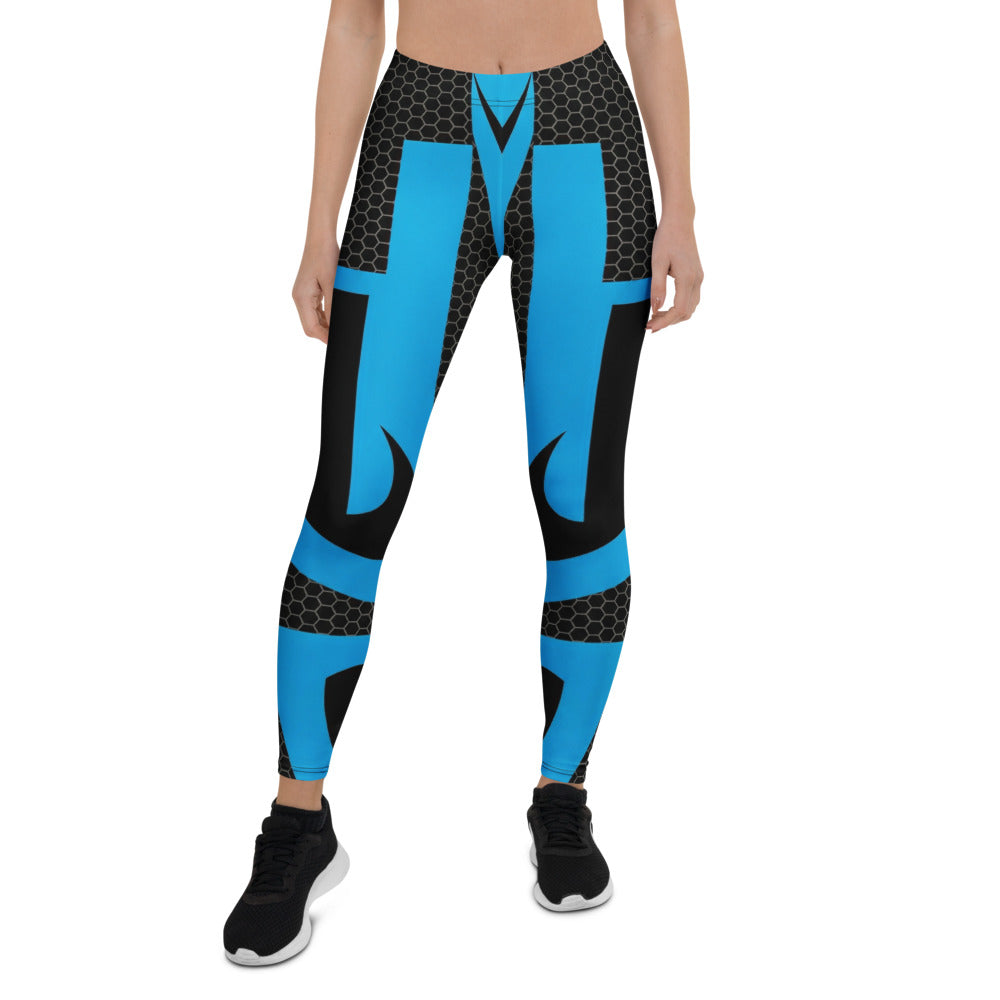 Personalisierte Sportleggings Damen Blau Schwarz Wabenmuster Fitness Leggings Abstraktes Design Yoga Tights G871