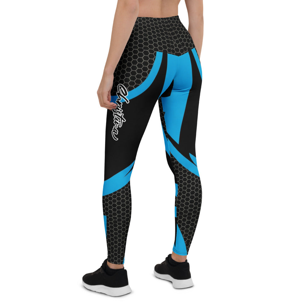 Personalisierte Sportleggings Damen Blau Schwarz Wabenmuster Fitness Leggings Abstraktes Design Yoga Tights G871