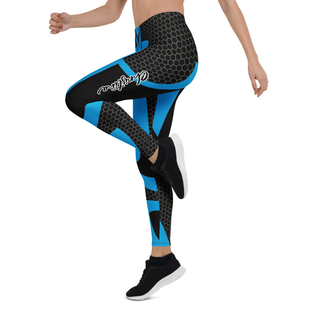 Personalisierte Sportleggings Damen Blau Schwarz Wabenmuster Fitness Leggings Abstraktes Design Yoga Tights G871